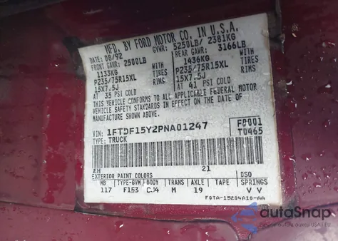 1993 Ford F150 from USA, damaged, VIN 1FTDF15Y2PNA01247